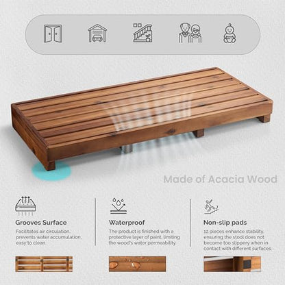 One Step Stool for Elderly (35" Length) - Acacia Wood High Step Stool with Non-Slip Pads - 550 Lbs Wooden Mobility Stepping Stools for Handicap, Bed, Bathroom, Kitchen (Patented)