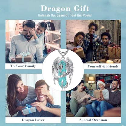 INFUSEU Unique Dragon Necklaces with Healing Crystal Stone for Men Women, Personalized Spiritual Gifts, 24 Inch Chain - color: Turquoise
