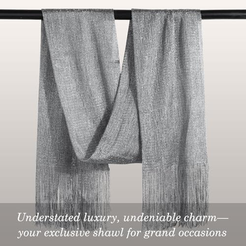 Sumolux Shawls Wraps for Evening Dresses Metallic Glitter Shawls Scarf for Women Sparkling Wedding with Free Buckle - color: Dark Grey With Silver Threads