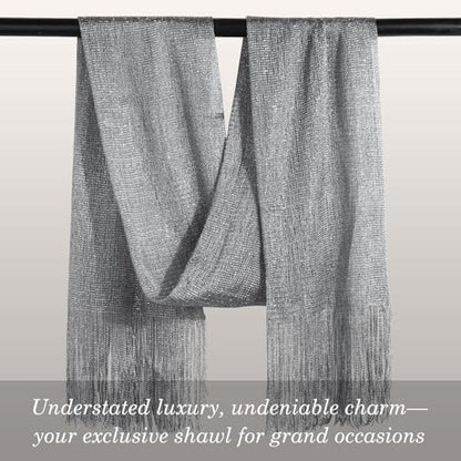 Sumolux Shawls Wraps for Evening Dresses Metallic Glitter Shawls Scarf for Women Sparkling Wedding with Free Buckle - color: Dark Grey With Silver Threads