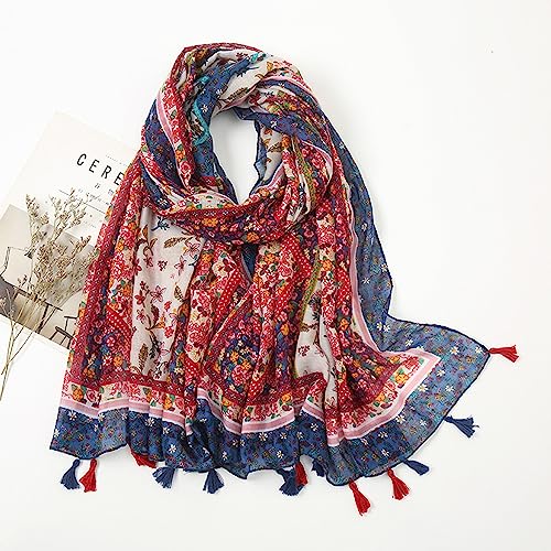 YOUR SMILE Large Boho Scarf for Women Lightweight Floral Printed Scarves Fall Winter Fashion Fringed Shawl wraps - color: 19 Wine Red Boho