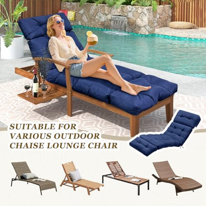 Outdoor Chaise Lounge Chair Cushion 75.1 x 23.6 x 4.7in, Waterproof Replacement Cotton Patio Thickened Pool Lounge Chair Cushion with Ties for Patio Outdoor Furniture,Navy Blue - color: Navy Blue