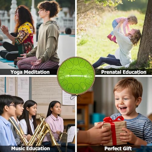 BETESINE 13-Inch 15-Note Steel Tongue Drum in C Major, Beginner-Friendly Meditation Drum with Mallets, Music Book, Finger Picks, Carry Bag & Note Stickers, Apple Green - color: Apple Green
