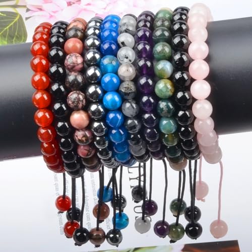 MASSIVE BEADS Handmade Yoga Natural Stone Crystal Healing Power Energy Gifts for Unisex Adult Bracelet Macrame Adjustable - color: Black Onyx(Positive Energy), size: 8mm