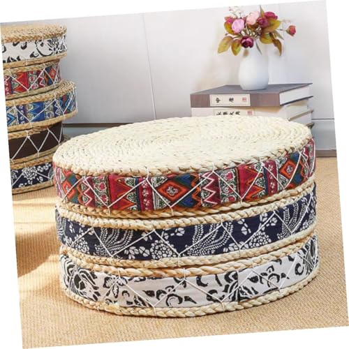 Housoutil Woven Straw Meditation Pillow Floor Cushion 30cm Diameter 7cm Height Handmade Japanese Tatami Seat Cushion for Indoor Yoga and Zen Practice