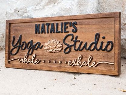 Personalized Wood Carved Yoga Meditation Room Name Sign, Namaste Yoga Studio Decor Birthday Gift for Her Mothers Day Gift for Mom Yoga Gifts
