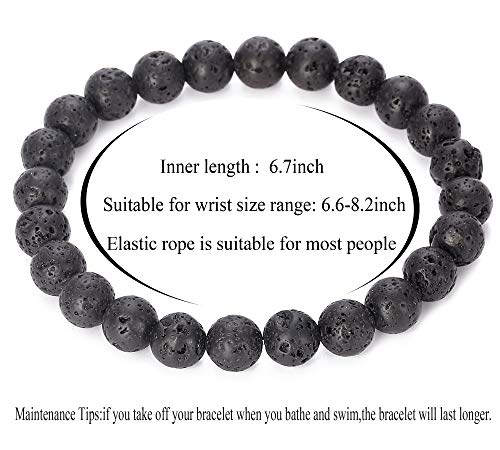 Men Women 8mm Natural Stone Lava Rock Diffuser Bracelet Elastic Yoga Agate Beads Bracelet Bangle - color: Lava Stone