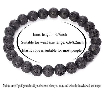 Men Women 8mm Natural Stone Lava Rock Diffuser Bracelet Elastic Yoga Agate Beads Bracelet Bangle - color: Lava Stone