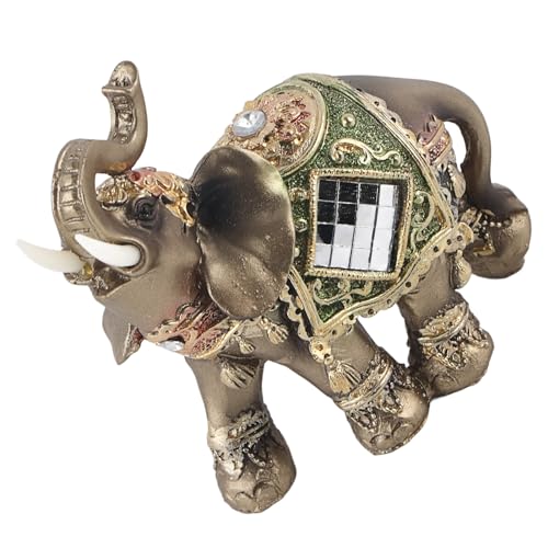 WAL FRONT Lucky Feng Shui Green Elephant Statue Sculpture Wealth Figurine Gift Home Decoration (Green Medium) - size: Green medium