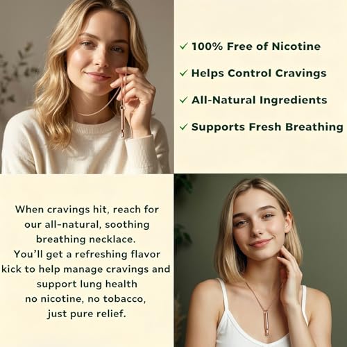 LAMKHOO Breathing Necklace to Quit Smoking and Vaping with Refillable Mint Pods Stop Smoking Aids Fidget Necklace for Anxiety Relief Smokeless Inhaler for Adults (Gold) - color: Copper-color