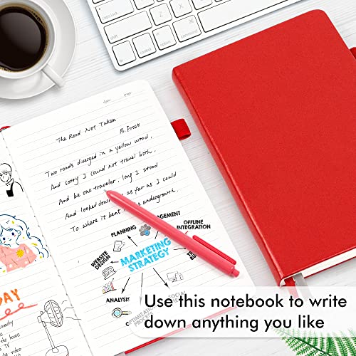 feela 3 Pack Notebooks Journals Bulk with 3 Black Pens, A5 Hardcover Notebook Classic Ruled Lined Journal Set with Pen Holder for Work Business Journaling Note Taking, 120 GSM, 5.1”x8.3”, Red - color: 3 Pack red