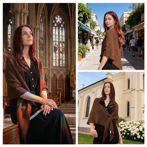 Cashmere Blend Shawl Wraps for Women,Cashmere Poncho Pashmina for Women Travel Scarf for All-Season with Gift Box - color: Coffee