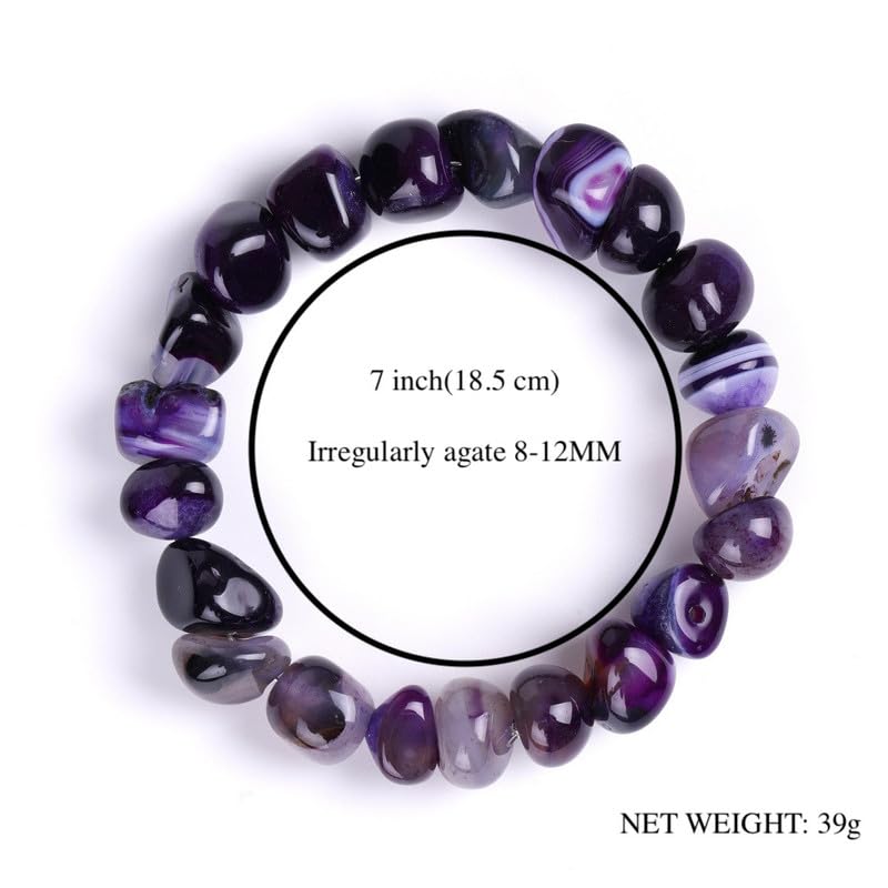 HZHRony Healing Crystal Stone Beads Bracelet Irregular Gemstone Beaded Bracelets For Women and Men Anxiety Relief Yoga Bracelet Jewelry Gifts 7 Inch - color: Purple