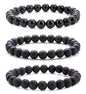 Men Women 8mm Natural Stone Lava Rock Diffuser Bracelet Elastic Yoga Agate Beads Bracelet Bangle - color: Set 2