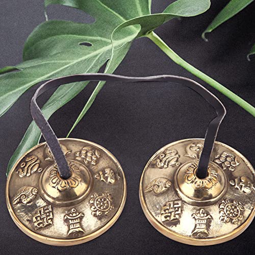 Meditation Bell, 6.5cm Tibetan Tingsha Cymbals Meditation Chime Bells Yoga Finger Chime Buddhist Percussion Instruments (Auspicious patterns) - size: Auspicious patterns