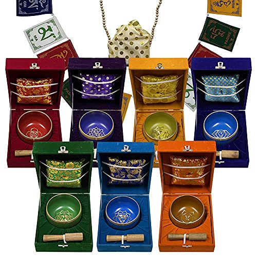 Chakra Singing Bowls Set Cuencos Tibetanos With Cushion Mallet Tulsi Beads Mala Tibetan Prayer Flag For Meditation Mindfulness - Style2 Size Large - color: Style#2 Large
