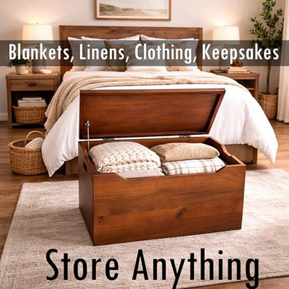 Fully Assembled, Solid Wood Storage Chest with Lid & Handles, Wooden Box, Organizer, Storage, Birthday, Gift, Blankets, Clothes, Keepsakes, Anti-Slam Hinges, 30” Professional Walnut Finish - color: Walnut