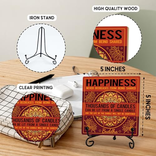 Buddha Happiness Quote Desk Decor, Funny Office Inspirational Gifts for Family Friends, Meditation Room Tabletop Decor, Zen Home Office Wooden Plaque Sign with Stand (J03) - style: Happiness