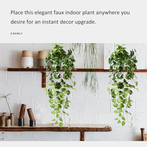 Realistic Artificial Plants Indoor in Pot – Green Faux Hanging Plants Artificial Decor Fake Pothos Potted Home Decor Shelves Tabletop Office 1 Pack
