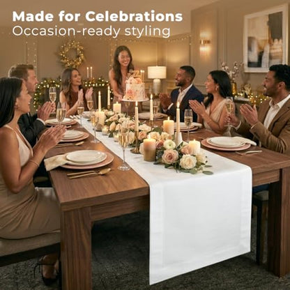 Luxe Shine™ by D'Moksha White Table Runner 72 Inches Long, Elegant Silk Table Runner, Machine Washable, 14 x 72 Inch for Dresser, Dining- Summer, Father's & Independence Day - color: White, size: 14 X 72 Inch