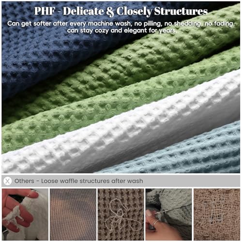 PHF 100% Cotton Waffle Weave Throw Blanket 50" x 60"-Lightweight Cozy Washed Soft Breathable Throw Blanket for Adults and Kids-Great Blanket Layer for Couch Bed Sofa-Elegant Home Decoration- White