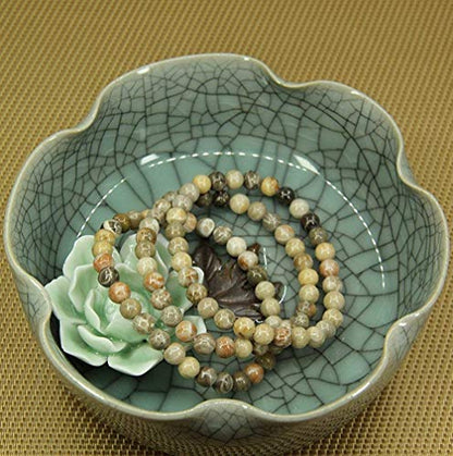 Angelstones Handmade Natural Healing Gemstone 6mm Round Beads Stretch Crystal Bracelet 7 Inch Unisex - color: Coral Fossil