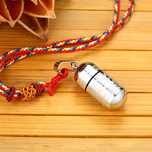Men's Stainless Steel Open Lucky Buddha Mantra Pendant Necklace Bottle Container Memorial with Braided Rope - color: New Style, Mantra - Silver