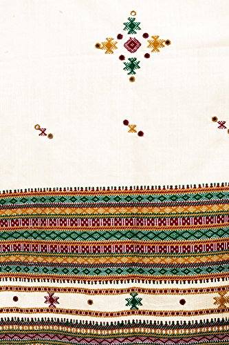 Exotic India Shawl from Kutch with Embroidered Bootis and Mirrors - Wool - color: Papyrus