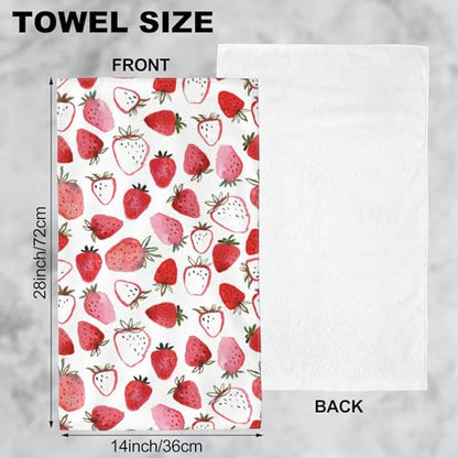 Beautiful Strawberry Towels for Bath & Kitchen - Soft, Absorbent Set of 2 - 14 x 28 in - color: Beautiful Strawberries