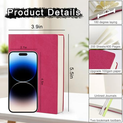 Thick Blank Journal Notebook 400Pages Hardcover Sketch Book Notebook Blank Journal Unlined No Lines Soft Leather Cover A6 (3.9 × 5.5) Journal Leather Notepad Drawing Book Memo Writing Sketch Pad Diary Notebook (Raspberry Pink-400 page) - color: Raspberry