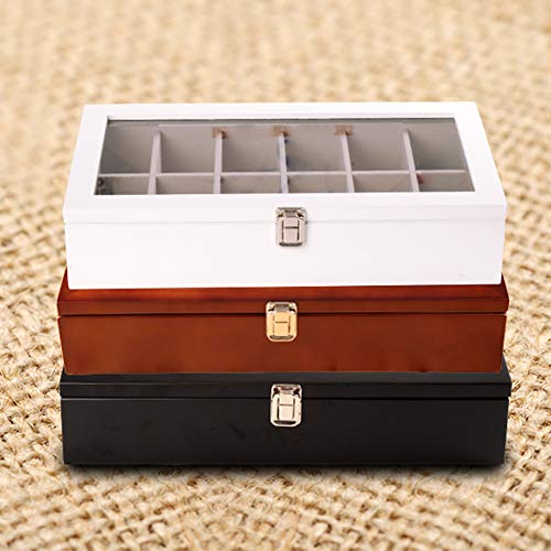 Solid Wood Storage Box with 12 Compartments & Glass Sunroof - Versatile Organizer for Home, Office, Crafts & Toys - Stylish, Durable & Space-Saving Solution - size: red