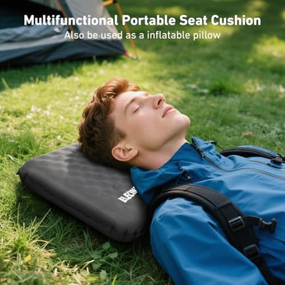 Inflatable Seat Cushion, Self Inflating Memory Foam Stadium Seat Cushion Lightweight Camping Chair Pad Airplane Cushion for Long Flights Outdoor Travel Bleacher Office Car Backpacking (Grey) - color: Gray-1pack