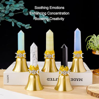 Super Loud Solid Brass Handbells Altar Bells Natural Obsidian Tower Bell Chimes Witch's Bells Hand Percussion Instruments Call Bells for Meditation Prayer Pet Feeding and Home(Obsidian, 4.53") - color: Obsidian, size: 4.53"
