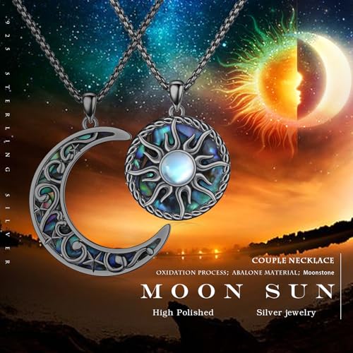 Yin Yang Necklaces for Women Men 925 Sterling Silver Pendant Necklace Yin Yang Jewelry for Women Men Couples - style: Sun Moon #2