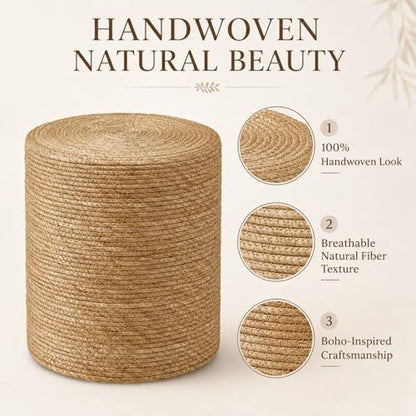 Natural Seagrass Foot Stool, Hand Weaving Round Ottoman, for Living Room, Outdoor Seat (Natural) - color: 14inch Natural Cattail