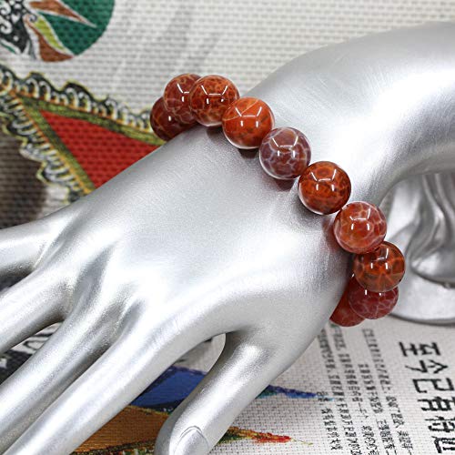 Keleny Natural Gem Semi Precious Gemstones 14mm Round Beads Crystal Stretch Bracelets 7 Inch Unisex - color: 14mm Red Crab Fire Agate
