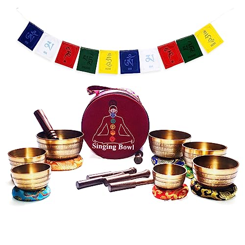 Khusi Tibetan singing bowls chakra sets, hand carved buddha mantra and symbol, sets of seven divine sound bowl.