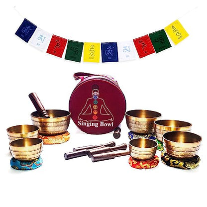 Khusi Tibetan singing bowls chakra sets, hand carved buddha mantra and symbol, sets of seven divine sound bowl.