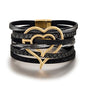 Edoneery Leather Wrap Bracelet for Women, Boho Handmade Multi-Layer Cuff with Crystal Beads Heart, Stackable Bangle Western Jewelry Gift - style: Heart(Black)