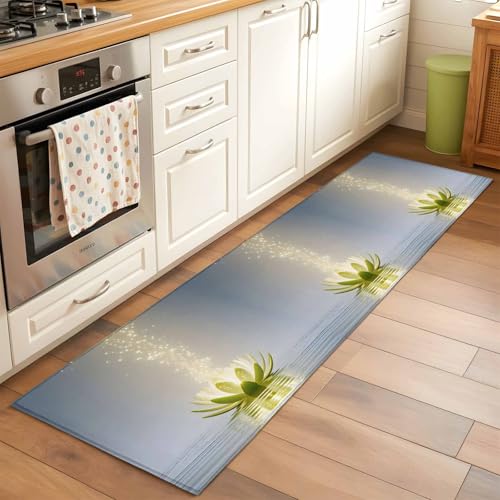 Zen Meditation Lotus Floral Runner Rug 2x6 FT,Non Slip Hallway Carpets,Green Floral Modern Art Washable Soft Floor Carpet Throw Runner Carpet Long Rug for Entryway Kitchen Bedside Sliding Door - size: 2' x 6' (Rectangular)