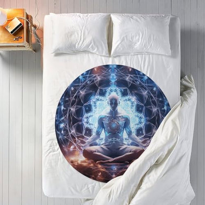 Meditation Energy Round Blanket Washable Flanne Tapestry Soft Novelty Rug for Adult Non-Slip Home Decor Circular Throw Carpet for Indoors Outdoors Travel Home 60 Inch