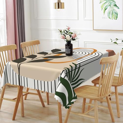 60x84inches Boho Mid Century Tablecloth Abstract Geometric Leaves Moon Modern Minimalist Plant Fabric Table Cloth Spill Proof Washable Table Cover for Dining Room Kitchen Indoor Outdoor Use - color: C4, size: 84" x 60" (Rectangular)