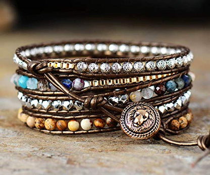 Boho Wrap Bracelet for Women, Handmade Natural Imperial Jasper Multi-Layer Stone Beaded Bracelet, Bohemian Healing Crystal Stone Jewelry Gifts - color: Brown Agate
