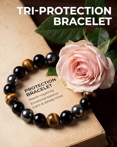 Triple Protection Bracelet for Men & Women - Natural Tiger Eye, Black Obsidian & Hematite Beaded Bracelet - 10mm Healing Crystals for Luck, Prosperity & Spiritual Protection - Meaningful Gift - color: Colorful (Set 66)