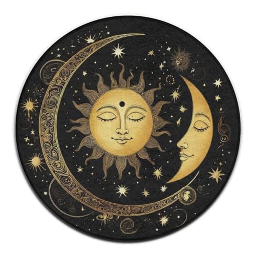 Large Home Decor Mat, Soft Round Yoga Carpet, Non-Slip Machine Washable Home Office Circle Rug Compatible with Boho Gold Sun Crescent Moon Star - color: Color96, size: 36inch(90cm)