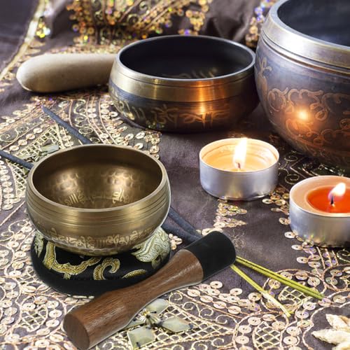 BESPORTBLE Yoga Meditation Bowl Hand-hammered for Mindfulness and Peace of Mind Handmade Singing Bowl Set for Yoga Vipassana and Spiritual Relaxation Gift for Men and Women