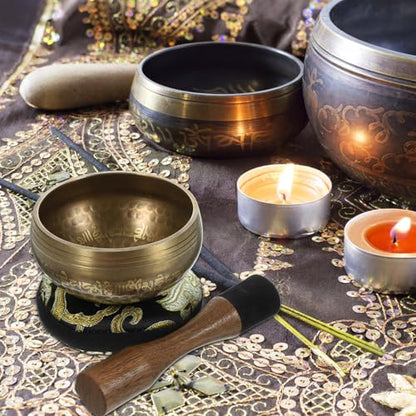 BESPORTBLE Yoga Meditation Bowl Hand-hammered for Mindfulness and Peace of Mind Handmade Singing Bowl Set for Yoga Vipassana and Spiritual Relaxation Gift for Men and Women