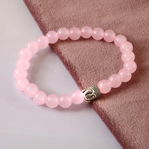 JewarHaat Handamde Jewelry Beaded Bracelet with Buddha Charm Stretchable Jewelry for Women Men Teens - color: Pink