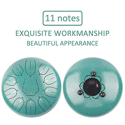 Steel Tongue Drum 12 Inch 11 Notes for Adults - Ethereal Metal Instrument for Meditation & Yoga with Music Book, Mallets & Carry Bag (Malachite) - color: Malachite