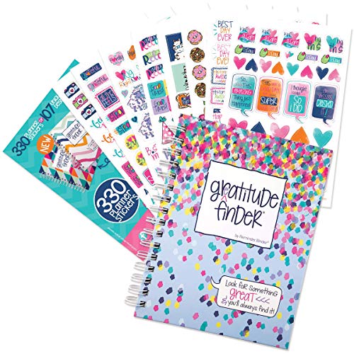 Gratitude Journal 52 Week Daily Positive Thinking for Thankfulness + Sticker Set | Gratitude Finder - color: Confetti Party + Grateful Heart Stickers
